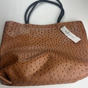 Faux Brown Ostrich Leather Tote Bag and Insert Set 17x13